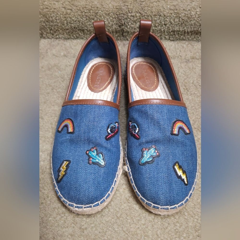 Coach Women’s Espadrille Flats Denim Embroidered Rainbow Rocket Retro Size 6B - Picture 2 of 13